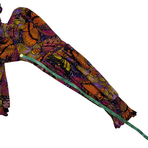 ANTHROPOLOGIE ALEXANDRA FARMER Butterfly Puff Sleeved Blouse Medium Pink Orange - Picture 10 of 10